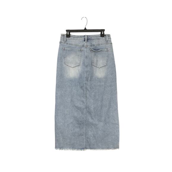 90s Style Risen Demin High Rise Maxi Skirt Size Large Front Slit Stretch - Picture 2 of 7